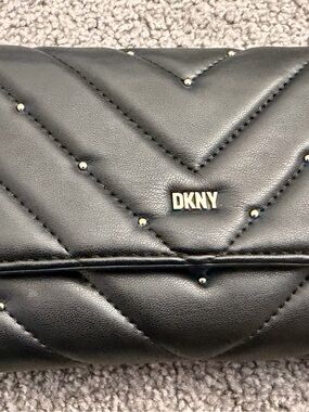 DKNY Black Quilted Leather Wallet with Stud Accents